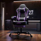 Silla de gaming, silla ergonómica de ordenador con reposapiés y soporte lumbar de masaje, silla de videojuego giratoria y regulable en altura