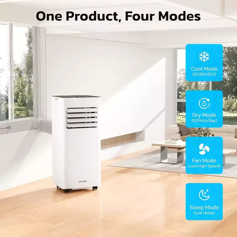 Aire Acondicionado Portátil ZAFRO, Unidad de CA Portátil de 4 Modos con Enfriamiento Rápido/Eficiencia Energética/Control Remoto/Temporizador de 24 Horas para Dormitorio