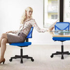 Silla de oficina de malla sin brazos con altura ajustable y soporte lumbar, silla de escritorio giratoria con ruedas para espacios pequeños