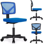 Silla de oficina de malla sin brazos con altura ajustable y soporte lumbar, silla de escritorio giratoria con ruedas para espacios pequeños