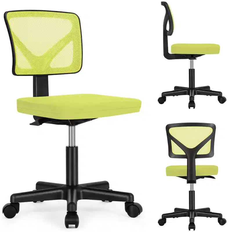 Silla de oficina de malla sin brazos con altura ajustable y soporte lumbar, silla de escritorio giratoria con ruedas para espacios pequeños