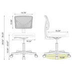 Silla de oficina de malla sin brazos con altura ajustable y soporte lumbar, silla de escritorio giratoria con ruedas para espacios pequeños
