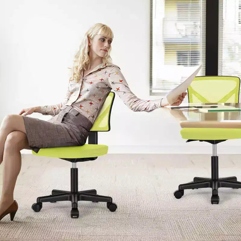 Silla de oficina de malla sin brazos con altura ajustable y soporte lumbar, silla de escritorio giratoria con ruedas para espacios pequeños