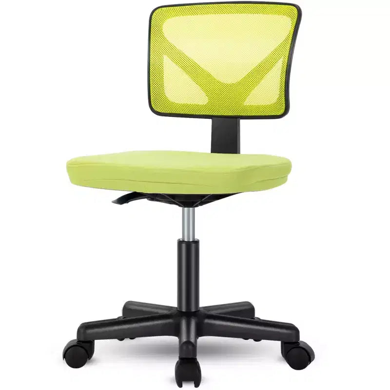 Silla de oficina de malla sin brazos con altura ajustable y soporte lumbar, silla de escritorio giratoria con ruedas para espacios pequeños