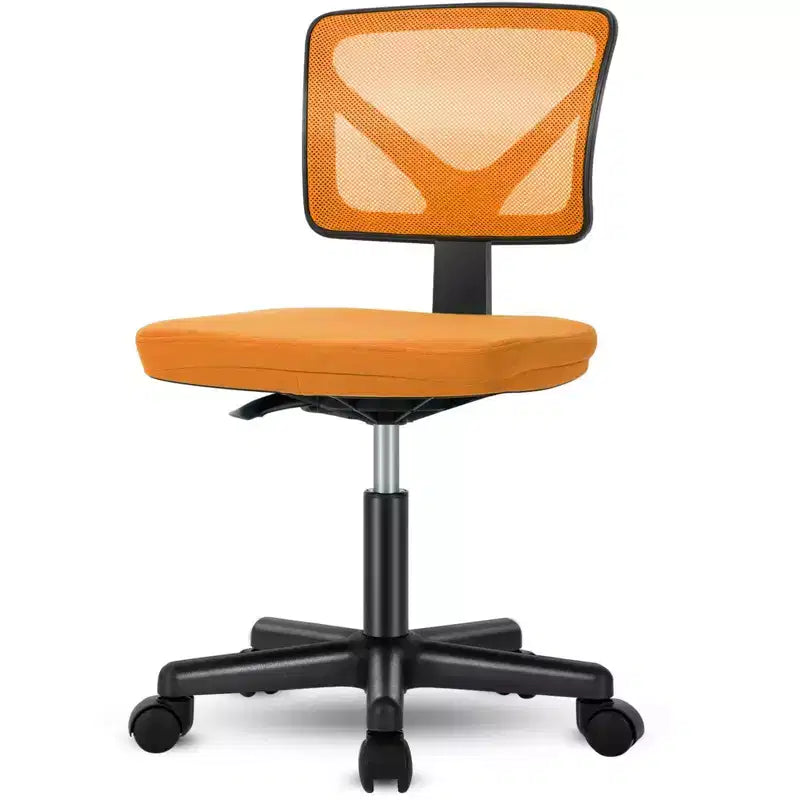 Silla de oficina de malla sin brazos con altura ajustable y soporte lumbar, silla de escritorio giratoria con ruedas para espacios pequeños