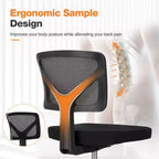 Silla de oficina de malla sin brazos con altura ajustable y soporte lumbar, silla de escritorio giratoria con ruedas para espacios pequeños