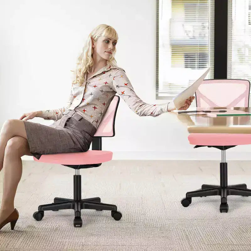 Silla de oficina de malla sin brazos con altura ajustable y soporte lumbar, silla de escritorio giratoria con ruedas para espacios pequeños