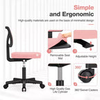 Silla de oficina de malla sin brazos con altura ajustable y soporte lumbar, silla de escritorio giratoria con ruedas para espacios pequeños