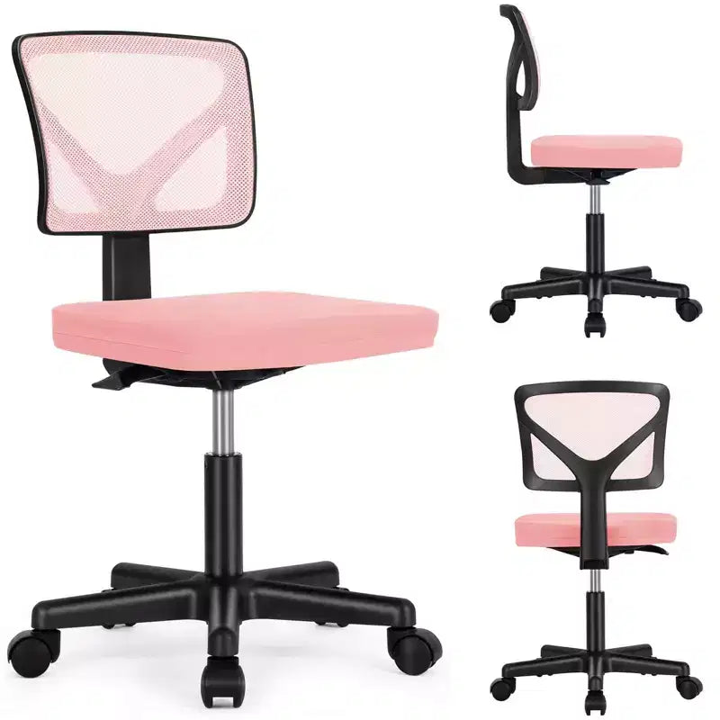 Silla de oficina de malla sin brazos con altura ajustable y soporte lumbar, silla de escritorio giratoria con ruedas para espacios pequeños