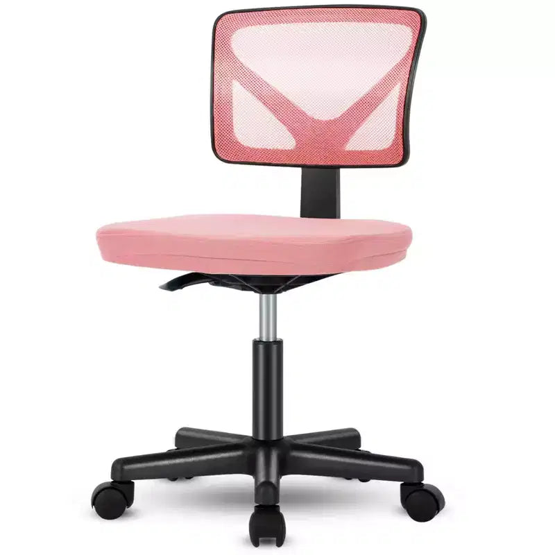 Silla de oficina de malla sin brazos con altura ajustable y soporte lumbar, silla de escritorio giratoria con ruedas para espacios pequeños