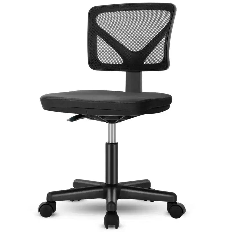 Silla de oficina de malla sin brazos con altura ajustable y soporte lumbar, silla de escritorio giratoria con ruedas para espacios pequeños