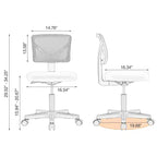 Silla de oficina de malla sin brazos con altura ajustable y soporte lumbar, silla de escritorio giratoria con ruedas para espacios pequeños