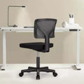 Silla de oficina de malla sin brazos con altura ajustable y soporte lumbar, silla de escritorio giratoria con ruedas para espacios pequeños