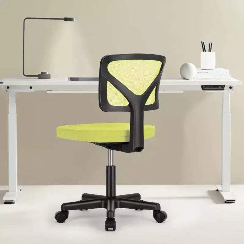 Silla de oficina de malla sin brazos con altura ajustable y soporte lumbar, silla de escritorio giratoria con ruedas para espacios pequeños