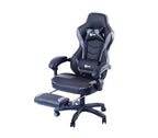 Sillón Gamer RadioShack negro y gris, sillón ergonómico estilo competición con altura ajustable, reposapiés, soporte lumbar y acolchado cómodo