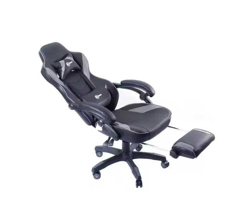 Sillón Gamer RadioShack negro y gris, sillón ergonómico estilo competición con altura ajustable, reposapiés, soporte lumbar y acolchado cómodo