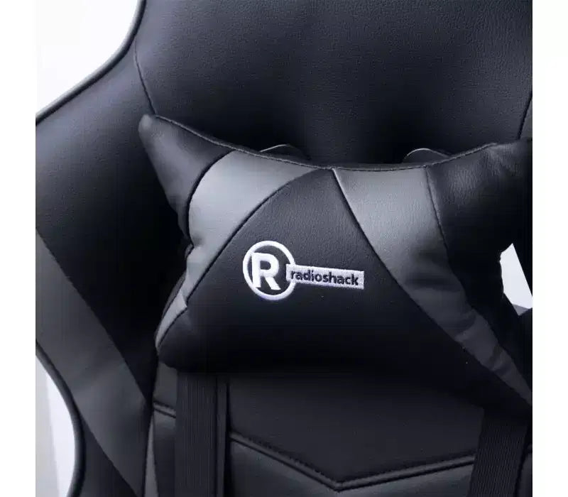 Sillón Gamer RadioShack negro y gris, sillón ergonómico estilo competición con altura ajustable, reposapiés, soporte lumbar y acolchado cómodo