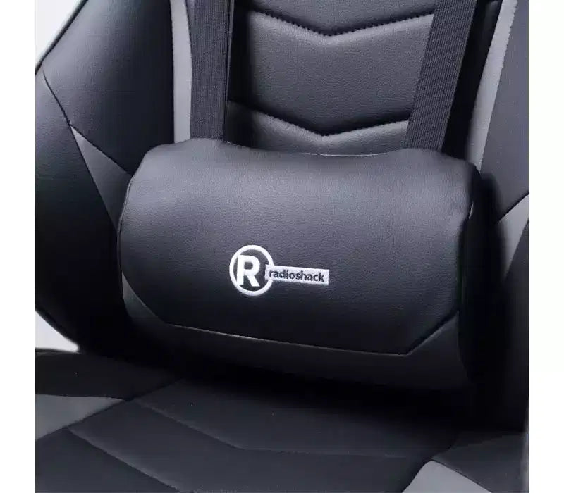Sillón Gamer RadioShack negro y gris, sillón ergonómico estilo competición con altura ajustable, reposapiés, soporte lumbar y acolchado cómodo