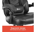 Sillón Gamer RadioShack negro y gris, sillón ergonómico estilo competición con altura ajustable, reposapiés, soporte lumbar y acolchado cómodo
