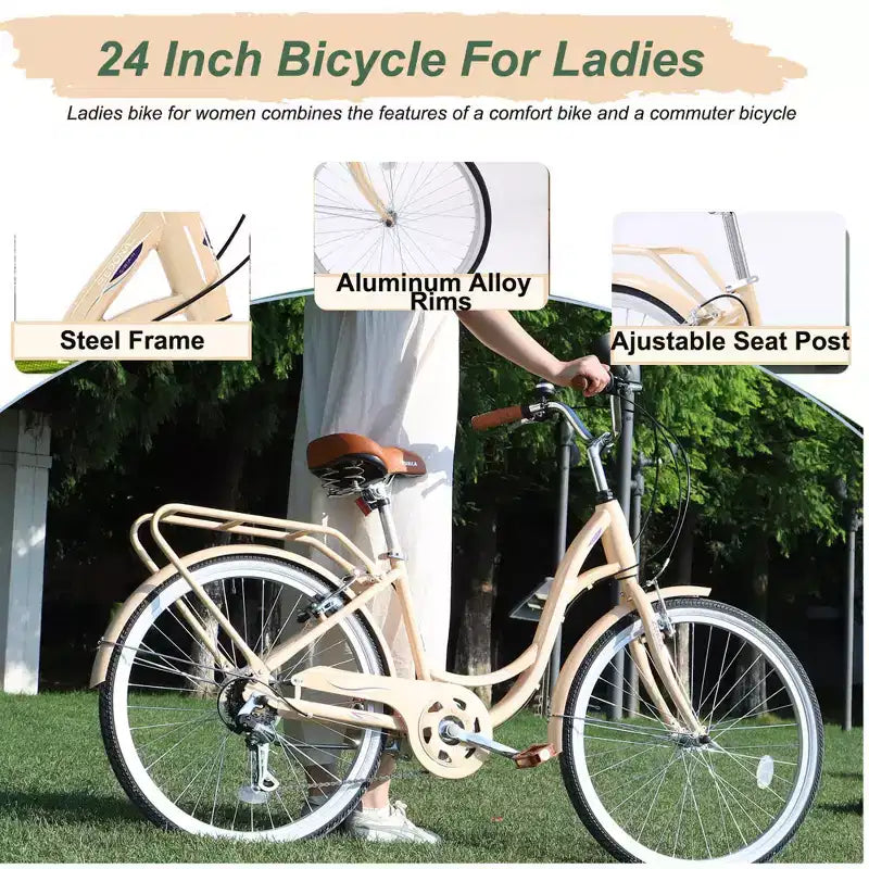 Bicicleta de dama Zeus & Ruta de 24 pulgadas con 7 velocidades y cuadro de acero