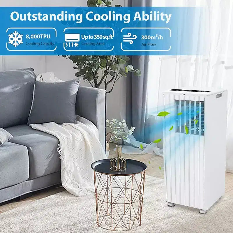 Aire acondicionado portátil de 8.000 BTU, enfría habitaciones de hasta 32,5 m², deshumidificador, ventilador, modo de suspensión, control remoto, unidad de CA silenciosa con kit de montaje para ventana