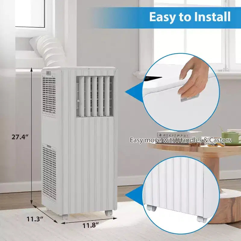 Aire acondicionado portátil de 8.000 BTU, enfría habitaciones de hasta 32,5 m², deshumidificador, ventilador, modo de suspensión, control remoto, unidad de CA silenciosa con kit de montaje para ventana