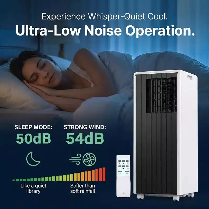 Aire acondicionado portátil de 8.000 BTU, enfría habitaciones de hasta 32,5 m², deshumidificador, ventilador, modo de suspensión, control remoto, unidad de CA silenciosa con kit de montaje para ventana