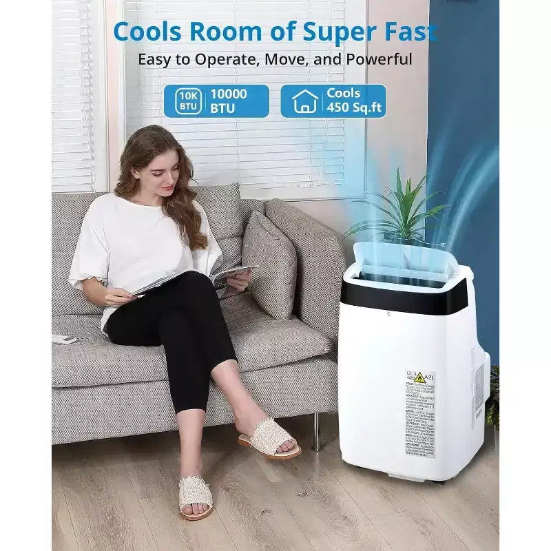 Aire acondicionado portátil Acekool 10000 BTU, 3 en 1 con ventilador y deshumidificador, control remoto, 3 velocidades, temporizador de 24 horas, enfría habitaciones de hasta 42 m², fácil instalación