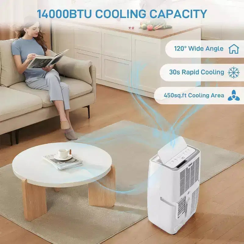 Acekool Aire Acondicionado Portátil de 14000 BTU, 3 en 1 Silencioso con Deshumidificador y Ventilador, Control Remoto, Temporizador, Enfría hasta 70 m², Fácil Instalación, Movilidad