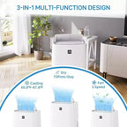 Acekool Aire Acondicionado Portátil de 14000 BTU, 3 en 1 Silencioso con Deshumidificador y Ventilador, Control Remoto, Temporizador, Enfría hasta 70 m², Fácil Instalación, Movilidad