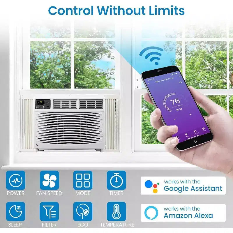 Acekool Aire Acondicionado de Ventana de 10000 BTU, Unidad de CA Inteligente con Wi-Fi Enfría Habitaciones de Hasta 42 m², Silencioso, Ahorro de Energía, Control por Aplicación Remota, Fácil Instalación