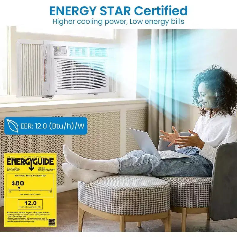 Acekool Aire Acondicionado de Ventana de 10000 BTU, Unidad de CA Inteligente con Wi-Fi Enfría Habitaciones de Hasta 42 m², Silencioso, Ahorro de Energía, Control por Aplicación Remota, Fácil Instalación