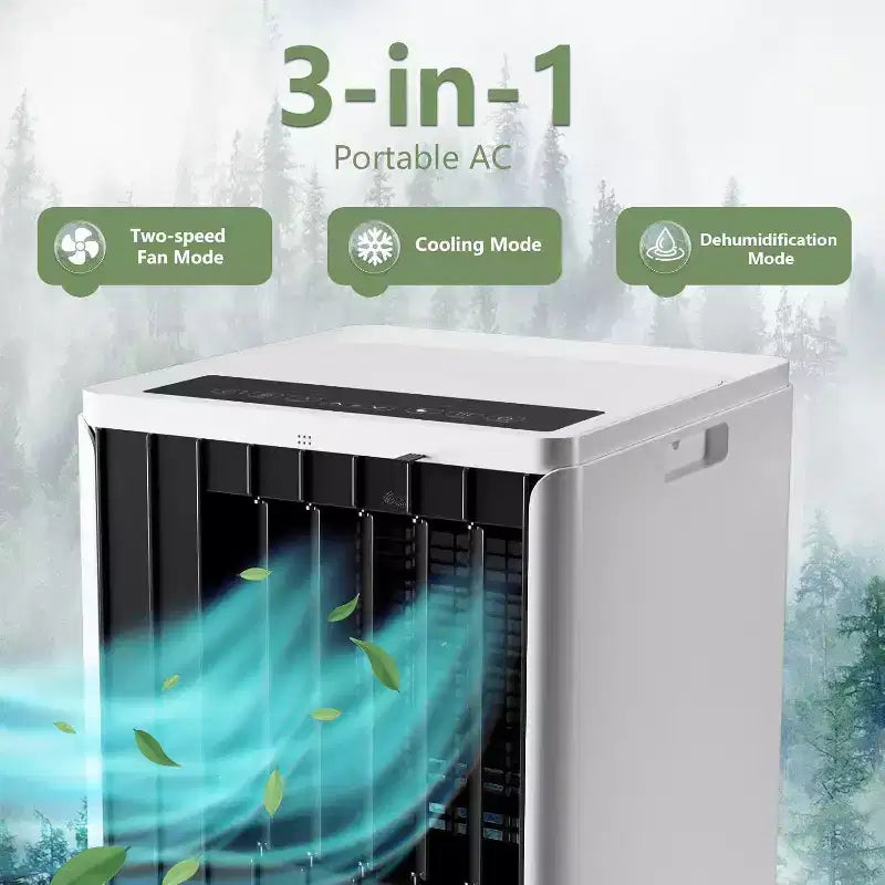 Acekool 8000 BTU Aire Acondicionado Portátil, Silencioso 3 en 1 con Control Remoto, Enfría Hasta 350 Pies Cuadrados, Deshumidificador, Ventilador, Temporizador de 24H