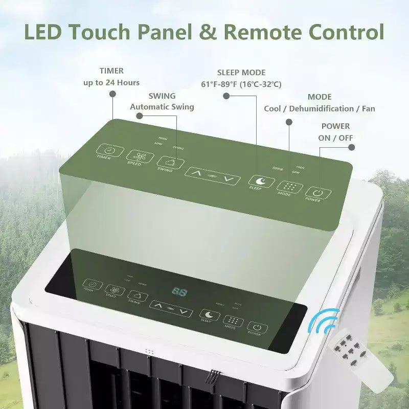 Acekool 8000 BTU Aire Acondicionado Portátil, Silencioso 3 en 1 con Control Remoto, Enfría Hasta 350 Pies Cuadrados, Deshumidificador, Ventilador, Temporizador de 24H