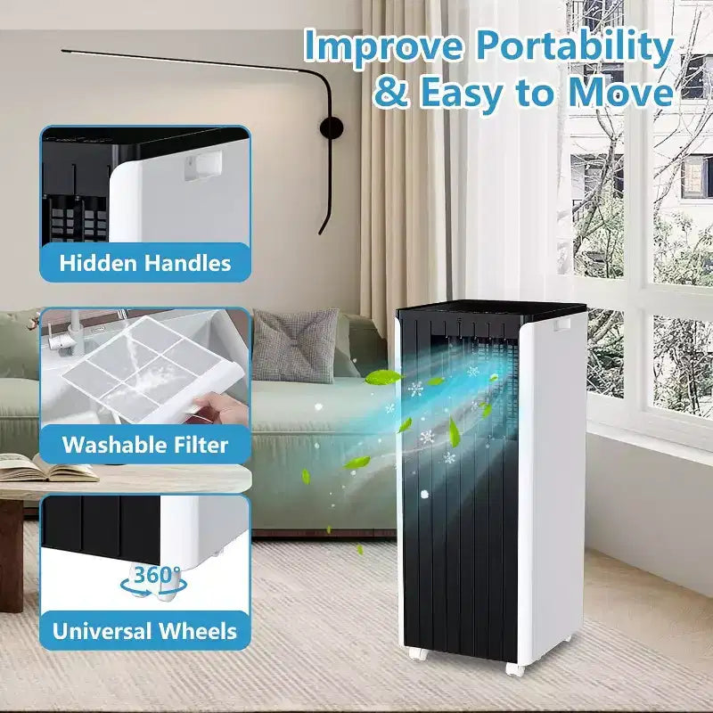Acekool 8000 BTU Aire Acondicionado Portátil, Silencioso 3 en 1 con Control Remoto, Enfría Hasta 350 Pies Cuadrados, Deshumidificador, Ventilador, Temporizador de 24H
