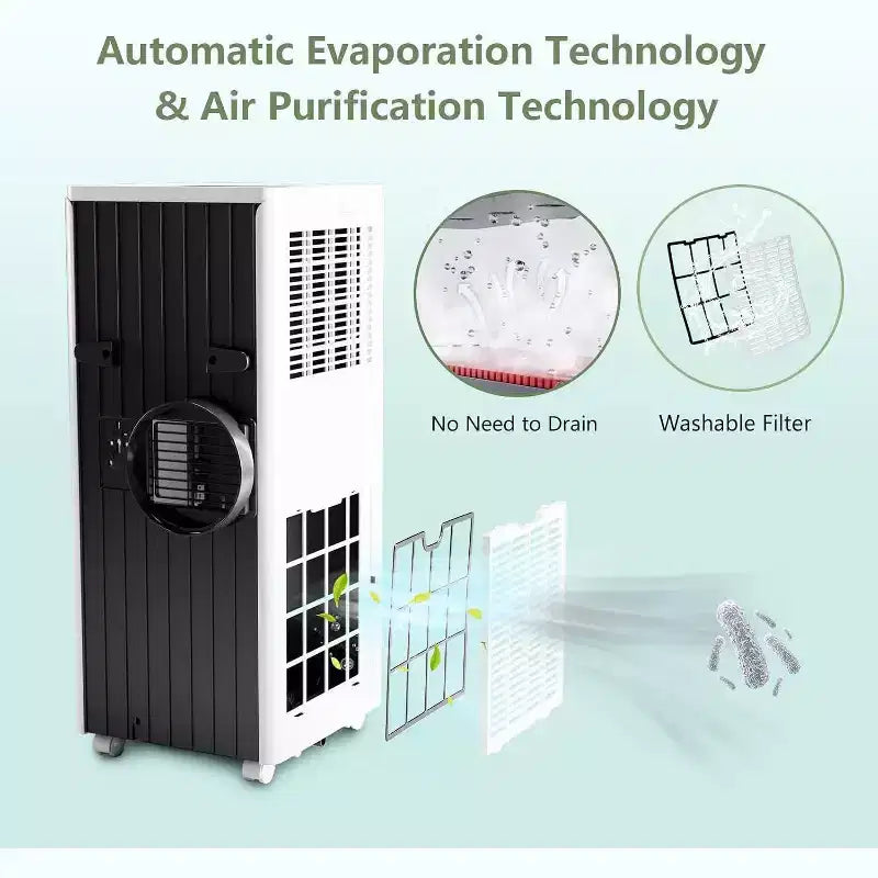 Acekool 8000 BTU Aire Acondicionado Portátil, Silencioso 3 en 1 con Control Remoto, Enfría Hasta 350 Pies Cuadrados, Deshumidificador, Ventilador, Temporizador de 24H
