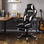 Silla gaming de altura regulable con giro de 360 grados, reposapiés retráctil y reposacabezas, silla ergonómica de oficina de piel sintética con respaldo alto para ordenador