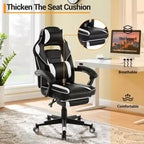 Silla gaming de altura regulable con giro de 360 grados, reposapiés retráctil y reposacabezas, silla ergonómica de oficina de piel sintética con respaldo alto para ordenador