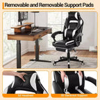 Silla gaming de altura regulable con giro de 360 grados, reposapiés retráctil y reposacabezas, silla ergonómica de oficina de piel sintética con respaldo alto para ordenador