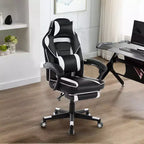 Silla gaming de altura regulable con giro de 360 grados, reposapiés retráctil y reposacabezas, silla ergonómica de oficina de piel sintética con respaldo alto para ordenador