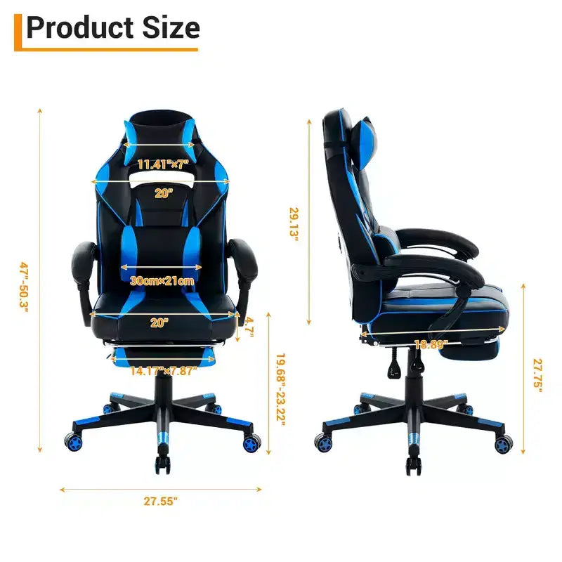 Silla gaming de altura regulable con giro de 360 grados, reposapiés retráctil y reposacabezas, silla ergonómica de oficina de piel sintética con respaldo alto para ordenador