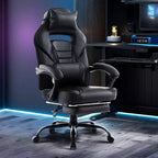 Silla gaming de altura regulable con giro de 360 grados, reposapiés retráctil y reposacabezas, silla ergonómica de oficina de piel sintética con respaldo alto para ordenador