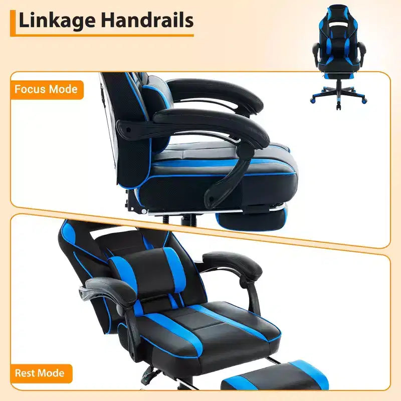 Silla gaming de altura regulable con giro de 360 grados, reposapiés retráctil y reposacabezas, silla ergonómica de oficina de piel sintética con respaldo alto para ordenador