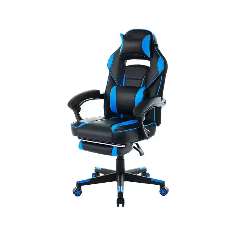 Silla gaming de altura regulable con giro de 360 grados, reposapiés retráctil y reposacabezas, silla ergonómica de oficina de piel sintética con respaldo alto para ordenador