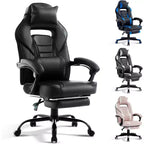 Silla gaming de altura regulable con giro de 360 grados, reposapiés retráctil y reposacabezas, silla ergonómica de oficina de piel sintética con respaldo alto para ordenador