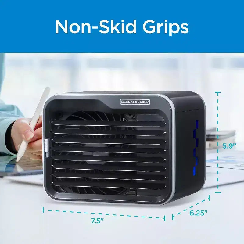 BLACK+DECKER Enfriador de Aire de Escritorio Portátil y Ventilador Personal, 3 Velocidades, Tanque de 0.5L, Enfriamiento Evaporativo para el Hogar y la Oficina, Negro
