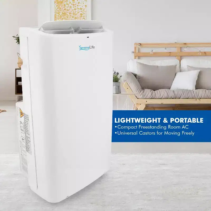 SereneLife Aire Acondicionado Portátil de 14,000 BTU con Deshumidificador y Ventilador - WiFi Integrado, Cobertura de 46.5 m², Control Remoto y Kit de Ventana - SLPAC14.5