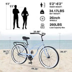 Bicicleta de paseo NAYSAYE Beach Cruiser, ruedas de 26 pulgadas, 7 velocidades, freno en V, sillín cómodo, bicicleta cruiser retro clásica, bicicleta urbana para mujeres, hombres y personas mayores.