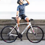 NAYSAYE Bicicleta Híbrida de 24 Velocidades Frenos de Disco Cuadro de Aluminio para Hombres y Mujeres para Ciclismo Urbano, Blanca, 67.32*14.56*39.37