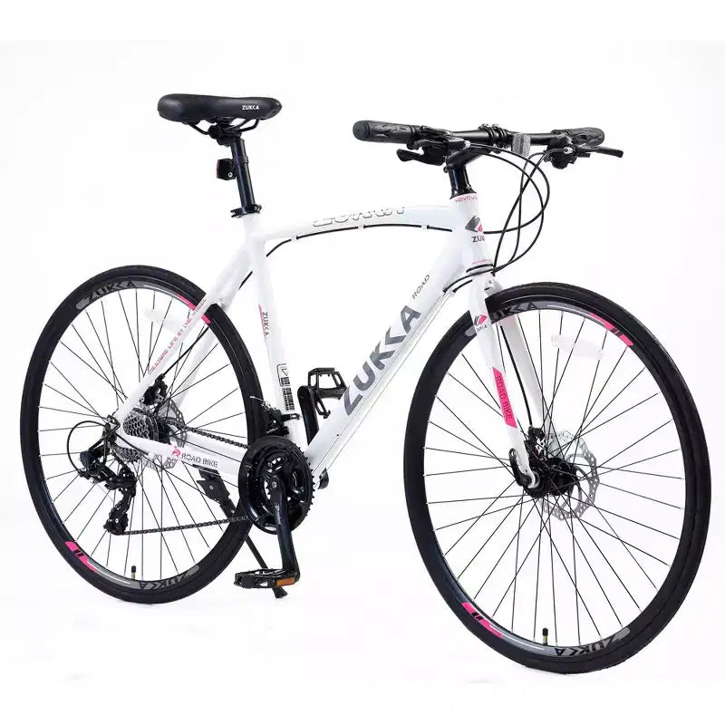 NAYSAYE Bicicleta Híbrida de 24 Velocidades Frenos de Disco Cuadro de Aluminio para Hombres y Mujeres para Ciclismo Urbano, Blanca, 67.32*14.56*39.37